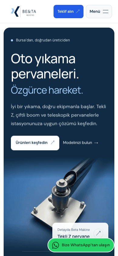 Beta Makine — Ana sayfa, mobil görünüm